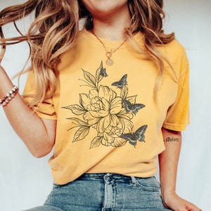 Comfort Colors Butterfly Shirt - Butterflies Shirt - Monarch Shirt - Monarch Butterfly Shirt - Pressed Flowers - Butterflys Shirt