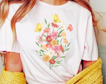 Wild Flowers Shirt, Wildflower Tshirt,, Floral T-shirt, Flower Shirt, Floral Tee, Gift for Her, Ladies Shirts, Best Friend Gift