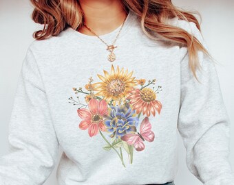 Floral Sweatshirt, Flower Sweatshirt, Sunflower Sweatshirt, Wild Flower Bouquet, Wild Flowers Sweatshirt, Wildflower Sweatshirt
