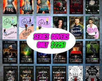 Puede incluir: Un collage de portadas de libros para varias series de fantasía y romance. Las portadas presentan una variedad de ilustraciones y textos coloridos, incluyendo títulos como "To Bind the Fire", "To Find the Court", "Casara's Dragon", "Eternal", "Sweet Thing", "Pretty Little Thing", "Re-Consider", "Re-Route", "Re-Red", "You Are My Sunshine", "Crazy Bookshop", "The Wolves Are Coming", "The Gods Are Coming", "The Dragons Are Coming", "The Deaths Are Coming", "Fortuna Pack Coronations", "The Unicorns Are Coming", "Lands Lost Days", "Lands Never Night", "Lands Ever More", "A Haunting of Heaven and Hell", "King of the Lost", "The Shadow Queen". El texto "Series Covers Only 225 €!" se muestra en un círculo rosa.