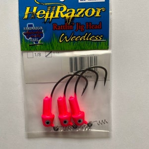 1/4 ounce 3 Pack Pink Weedless Swim Bait HELLRAZOR Rattling Jig head, Saltwater and  Freshwater fishing tackle
