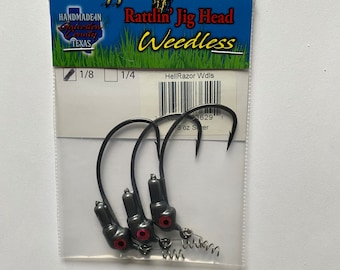 1/8 ounce 3 Pack Silver Pearl Weedless Swim Bait HELLRAZOR Rattling Jig head, Saltwater and  Freshwater fishing tackle
