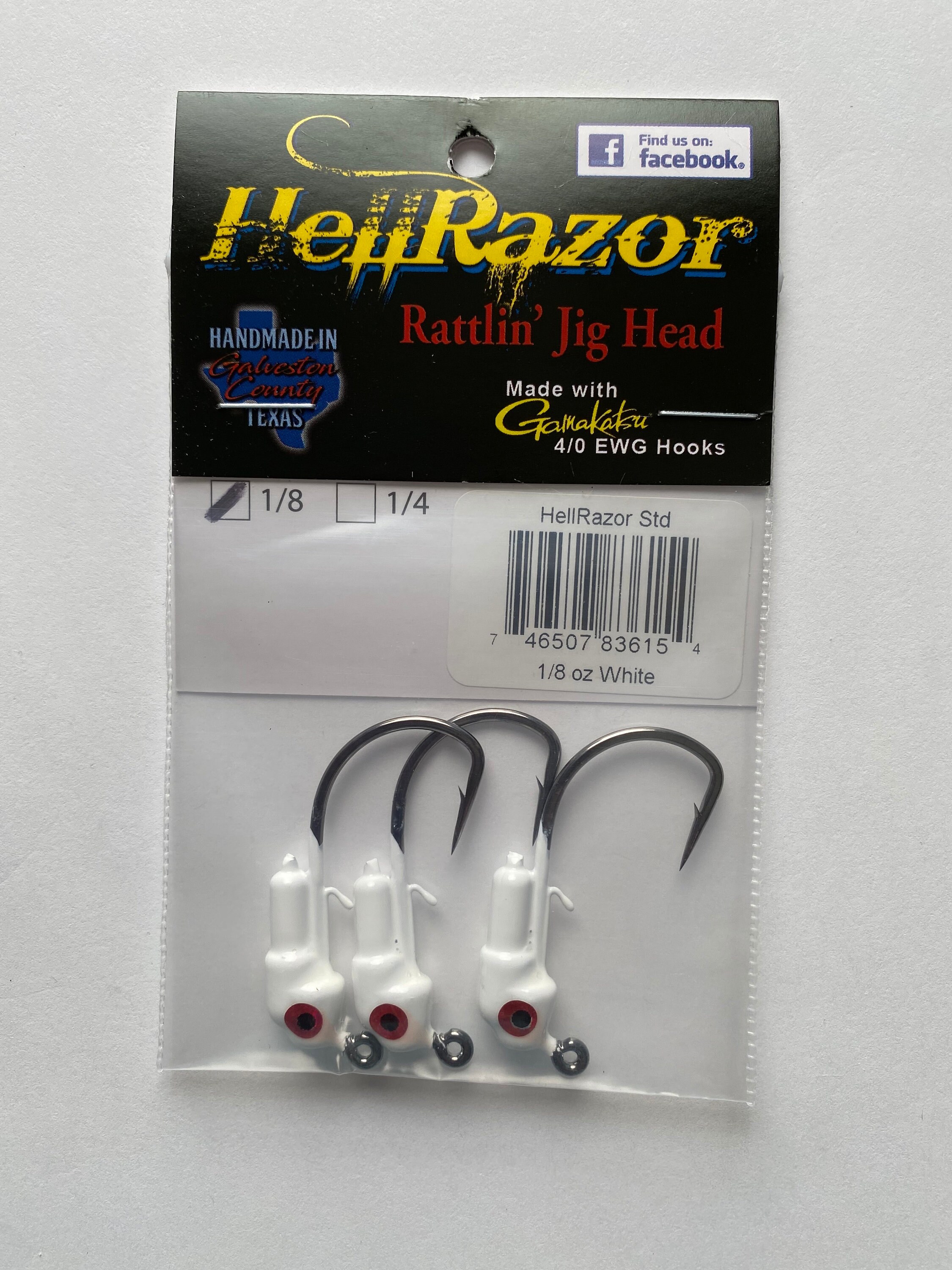 1/8 ounce 3 Pack White Standard Swim Bait HELLRAZOR Rattling Jig head,  Saltwater and Freshwater fishing tackle