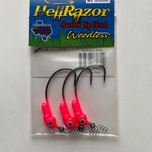 1/8 ounce 3 Pack Pink Weedless Swim Bait HELLRAZOR Rattling Jig head, Saltwater and  Freshwater fishing tackle