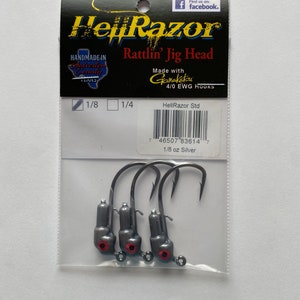 1/16 Ounce 3 Pack Silver Pearl Weedless Lead Free Swim Bait HELLRAZOR  Rattling Jig Head, Saltwater and Freshwater Fishing Tackle 