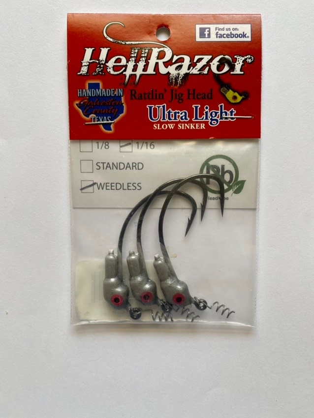 1/16 ounce 3 Pack Silver Pearl Weedless Lead free Swim Bait HELLRAZOR  Rattling Jig head, Saltwater and Freshwater fishing tackle