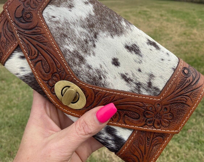 Cowgirl Cowhide and Tooled Leather Wallet