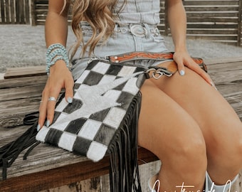 Grit & Glam Stockyards Cowhide Checkered Purse by Countryside Co.