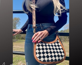 Brim Checkered Leather Conceal Carry Purse