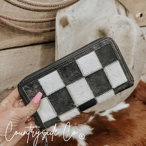 Cartera de piel de vaca a cuadros Stockyard de Countryside Co.