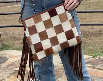 Longhorn Trail Cowhide Conceal Carry Checkered Purse