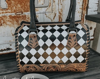 Aspen Tooled Leather Checkered Speedy Bag