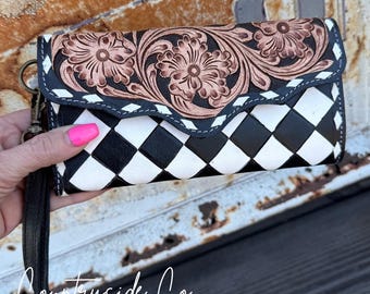 Dalton Checkered Leather Wallet Wristlet