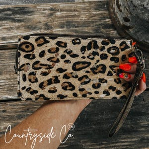 Cartera de piel de vaca con estampado de leopardo - Pulsera