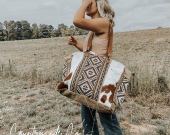 Elisa Cowhide Weekender Travel Myra Bag, Overnight Bag