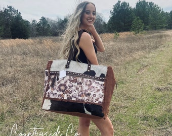 Floral Cowhide Weekender Bag