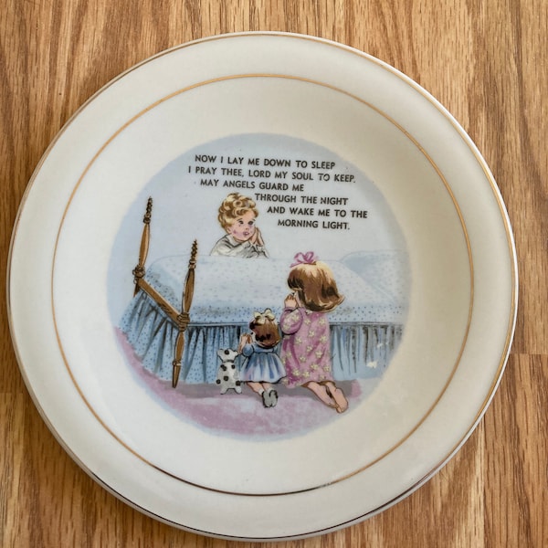 Maintenant, je m'allonge pour dormir, je prie le Seigneur mon âme de garder cette assiette de prière décorative pour enfants en porcelaine fabriquée au Japon