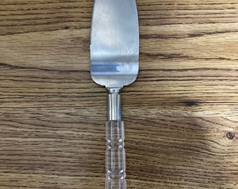 Vintage wedding cake server cake lifter with clear acrylic handle stainless steel with one serrated edge