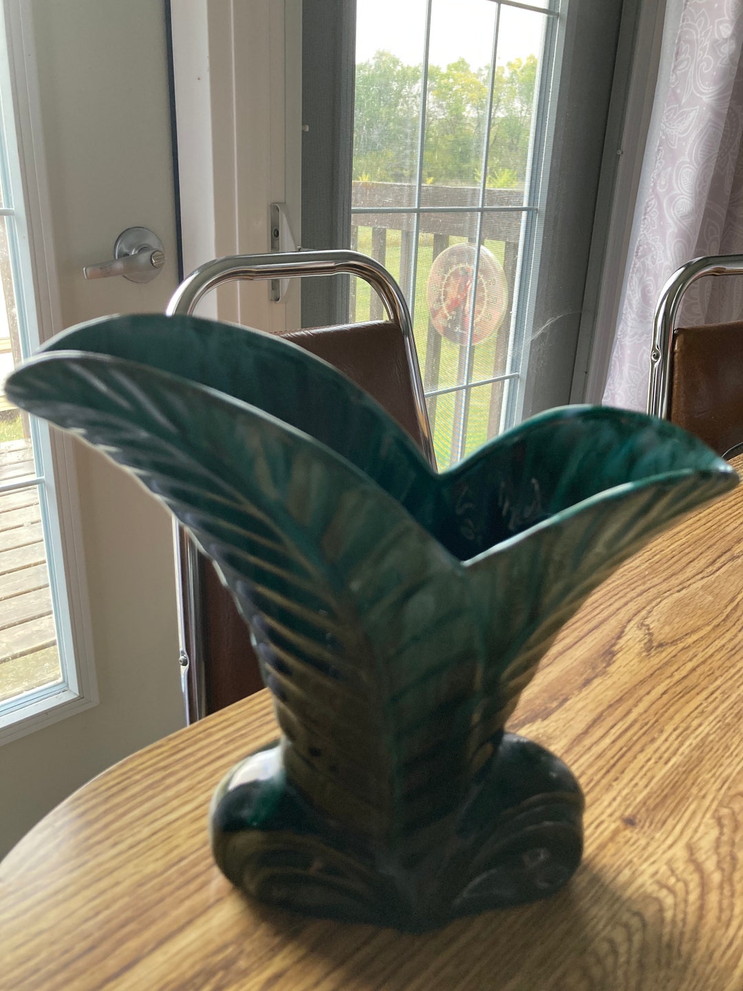 Vintage Blue Mountain Pottery Vase Leaf Shaped Turquoise Teal Etsy