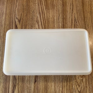 Peut inclure: Couvercle rectangulaire en plastique blanc pour boîte de rangement avec un petit cercle au centre.