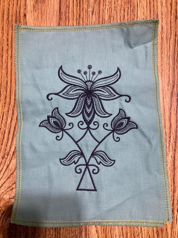 Machine embroidered appliqué patch green material… - image 6