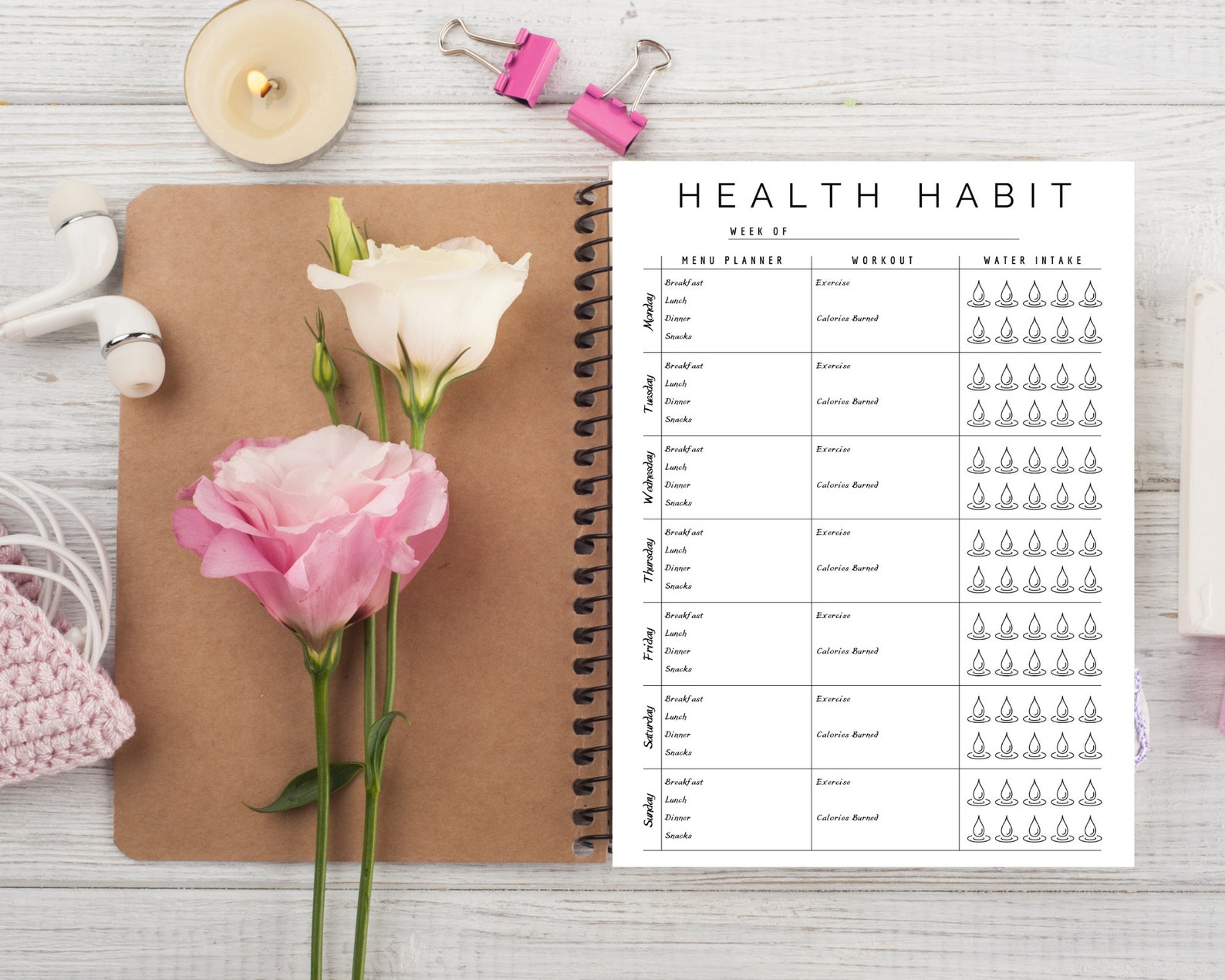Black and White Simple Health Habit Planner Black and White Health ...