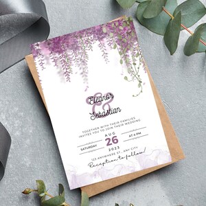 Purple Elegant Watercolor Wedding Card Greenary Lilac Wedding Invitation Template Wedding Watercolor Clipart Set