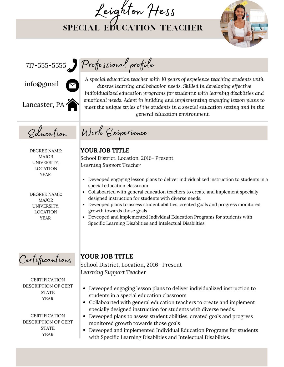 Teacher Resume Template for Canva - Il 1080xN.4502209846 Rw2e