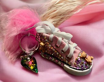 Bedazzled Converse Shoe Keychain: Teddy Bear Collection