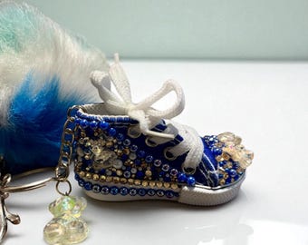 Bedazzled Handmade Converse Keychain - Clear Teddy