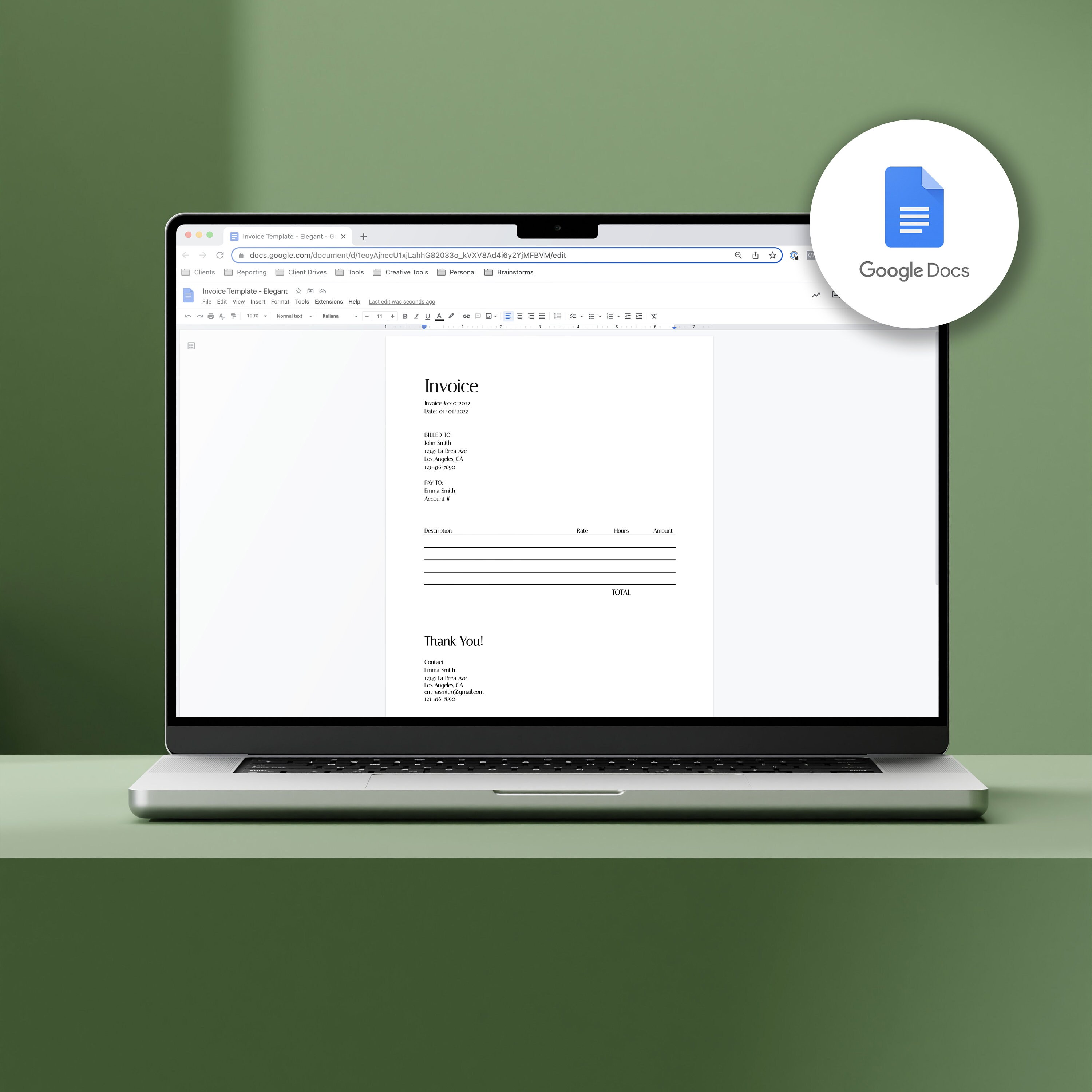 Elegant Modern Invoice Template Google Docs Microsoft Word - Etsy