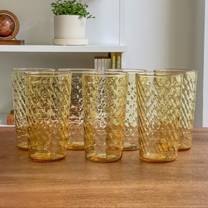 Vintage MCM Anchor Hocking Jubilee Glasses, Honeygold, 10 Oz, Set of 7