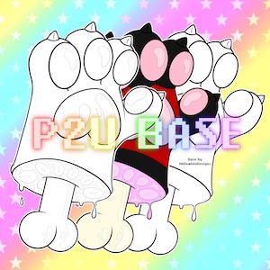May include: A digital art base featuring three paw prints with dripping bones. The paw prints are in different colours, including white, black, red, and pink. The text "P2U BASE" is written in rainbow colours. The text "Base by Holloww66nDesigns" is written in black text.