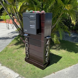 PRESTIGE Black Mailbox- Modern Mailbox With Succulent & Mailboxes Post Numbers, Custom Mailbox For Your Home Curb’s Appeal, Antique Mailbox