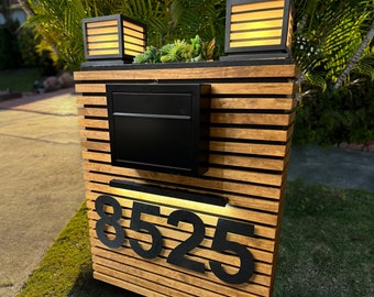Modern Mailbox with Planter, Lighted Address Numbers, Custom Home Decor