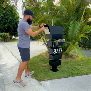 Modern Mailbox With Succulent & Mailboxes Post Numbers, Custom Mailbox For Your Home Curb’s Appeal, Antique Mailbox - Sierra-Elite Mailbox