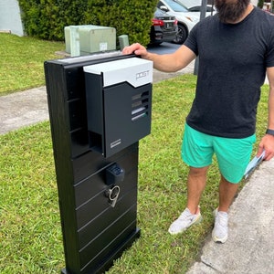 AGAVE LUXE Black And White Mailbox - Modern Mailbox With Succulent & Mailboxes Post Numbers, Custom Mailbox For Your Home Curb’s Appeal