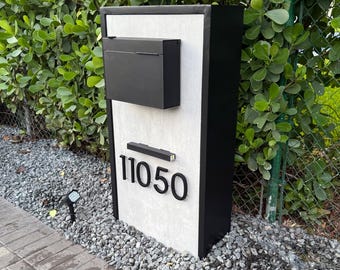 Modern Concrete Tile Mailbox – Floating Numbers & Solar Light, Custom Anthracite