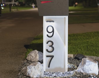 Modern Concrete Look Mailbox – Floating Numbers & Solar Lights