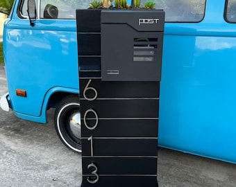 AGAVE LUXE Black Mailbox - Modern Mailbox With Succulent & Mailboxes Post Numbers, Custom Mailbox For Your Home Curb’s Appeal
