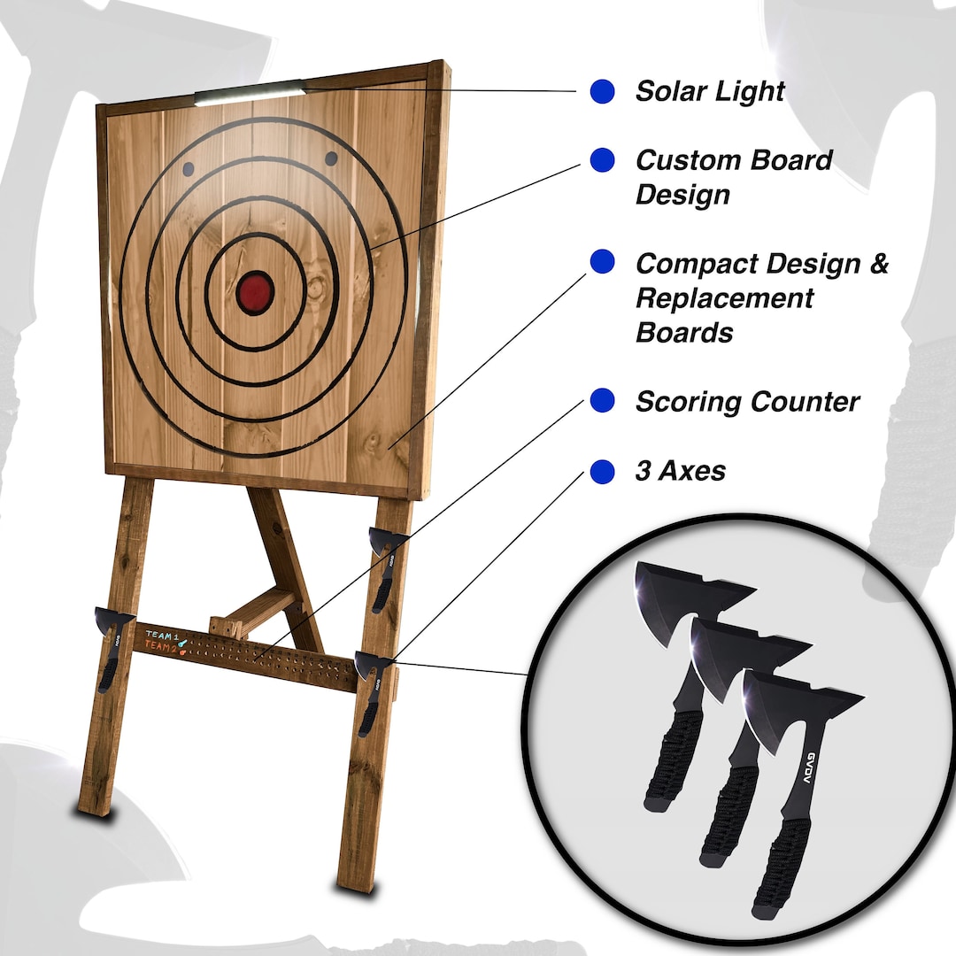 Axe Throwing Set Wood Backboard and 3 Throwing Axes for Outdoor Indoor
