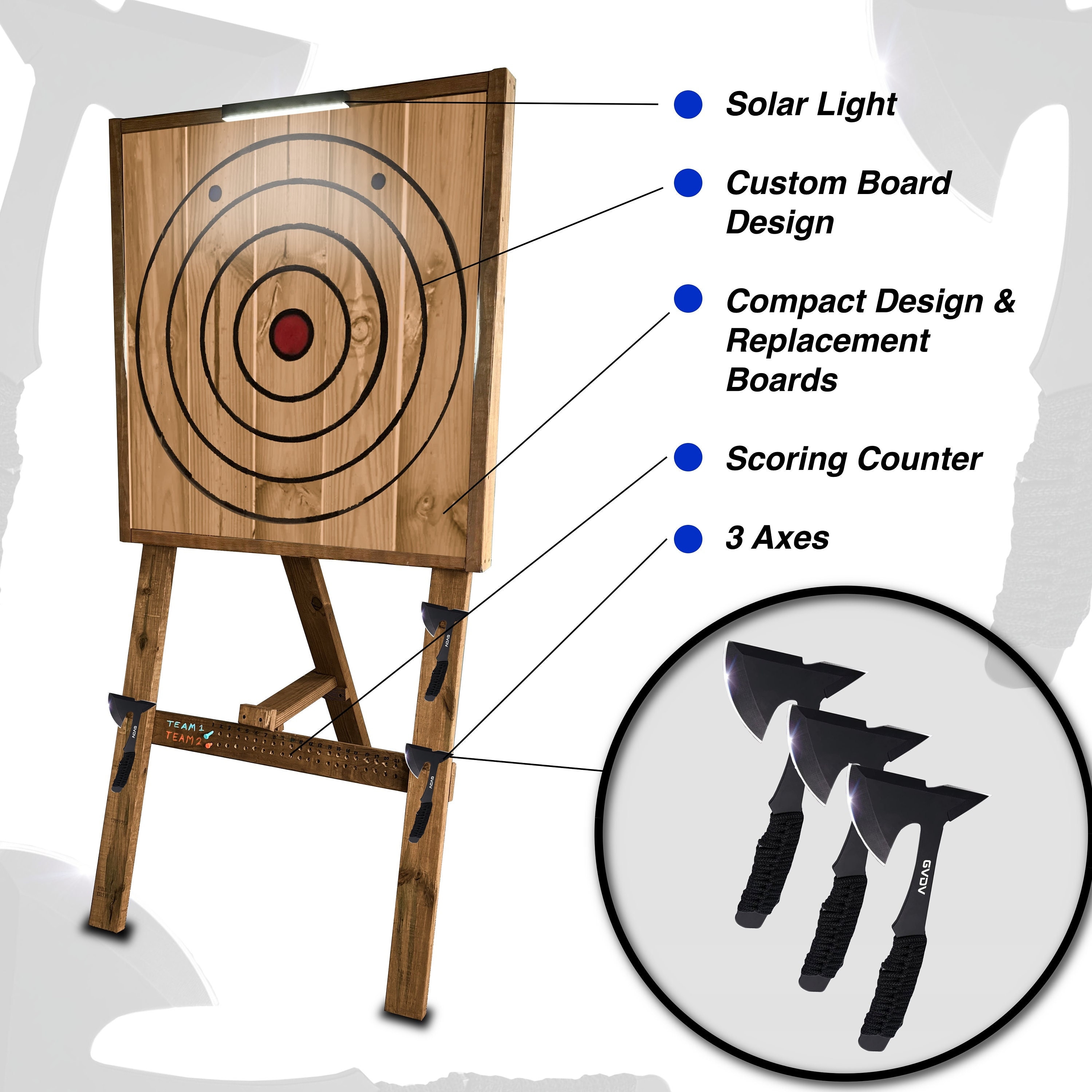 Axe Throwing Set Wood Backboard and 3 Throwing Axes for Outdoor Indoor