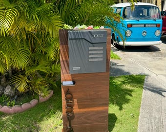 Modern Agave Brazilian Walnut Mailbox - Custom House Numbers, Waterproof