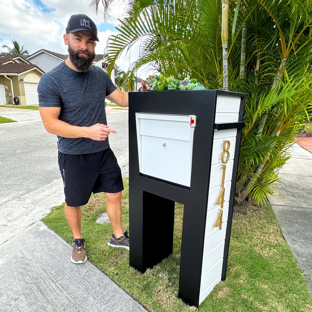Modern Mailbox With Succulent & Mailboxes Post Numbers, Custom Mailbox