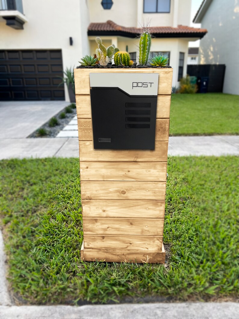 Modern Wooden Succulent Mailbox POST White/black Etsy