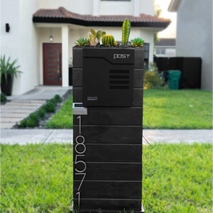 AGAVE LUXE Black Mailbox - Modern Mailbox With Succulent & Mailboxes Post Numbers, Custom Mailbox For Your Home Curb’s Appeal