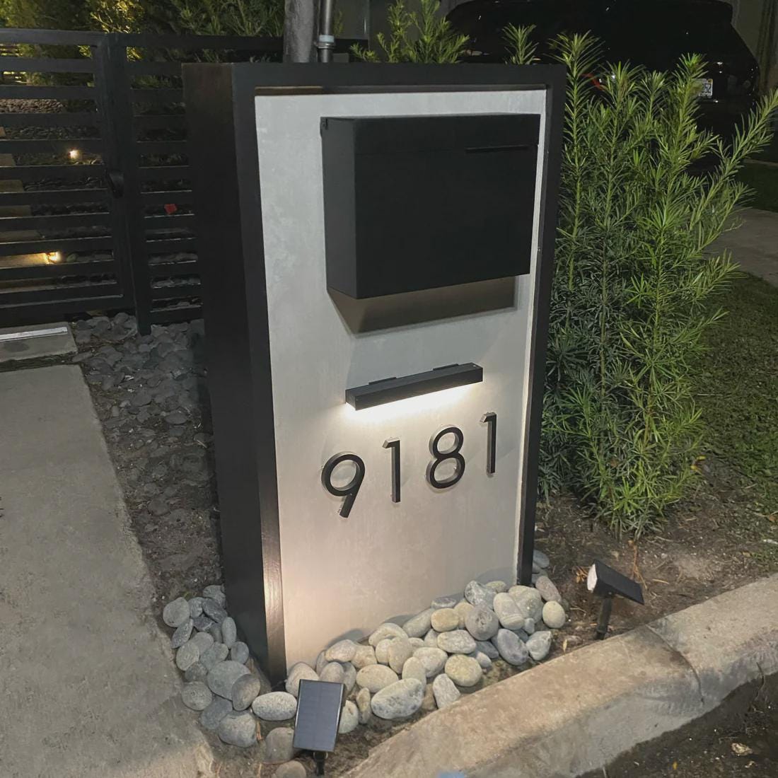 Modern Concrete Tile Mailbox – Floating Numbers & Solar Light, Custom ...