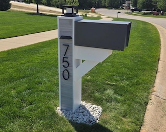 Modern Farmhouse Composite Mailbox - Custom House Numbers & Solar Light