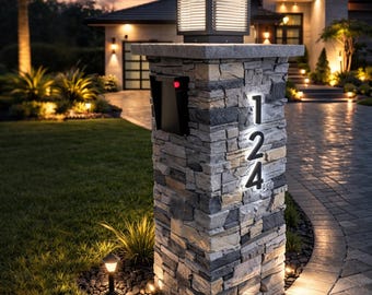 Luxury Faux Marble Pillar Mailbox with LED Backlit Address Numbers