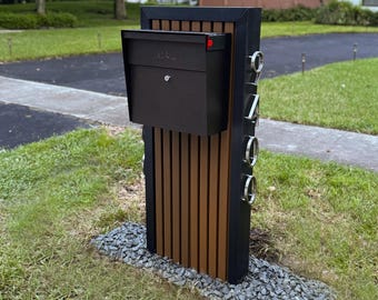 Modern Composite Slatwall Mailbox with Floating Numbers & Solar Light